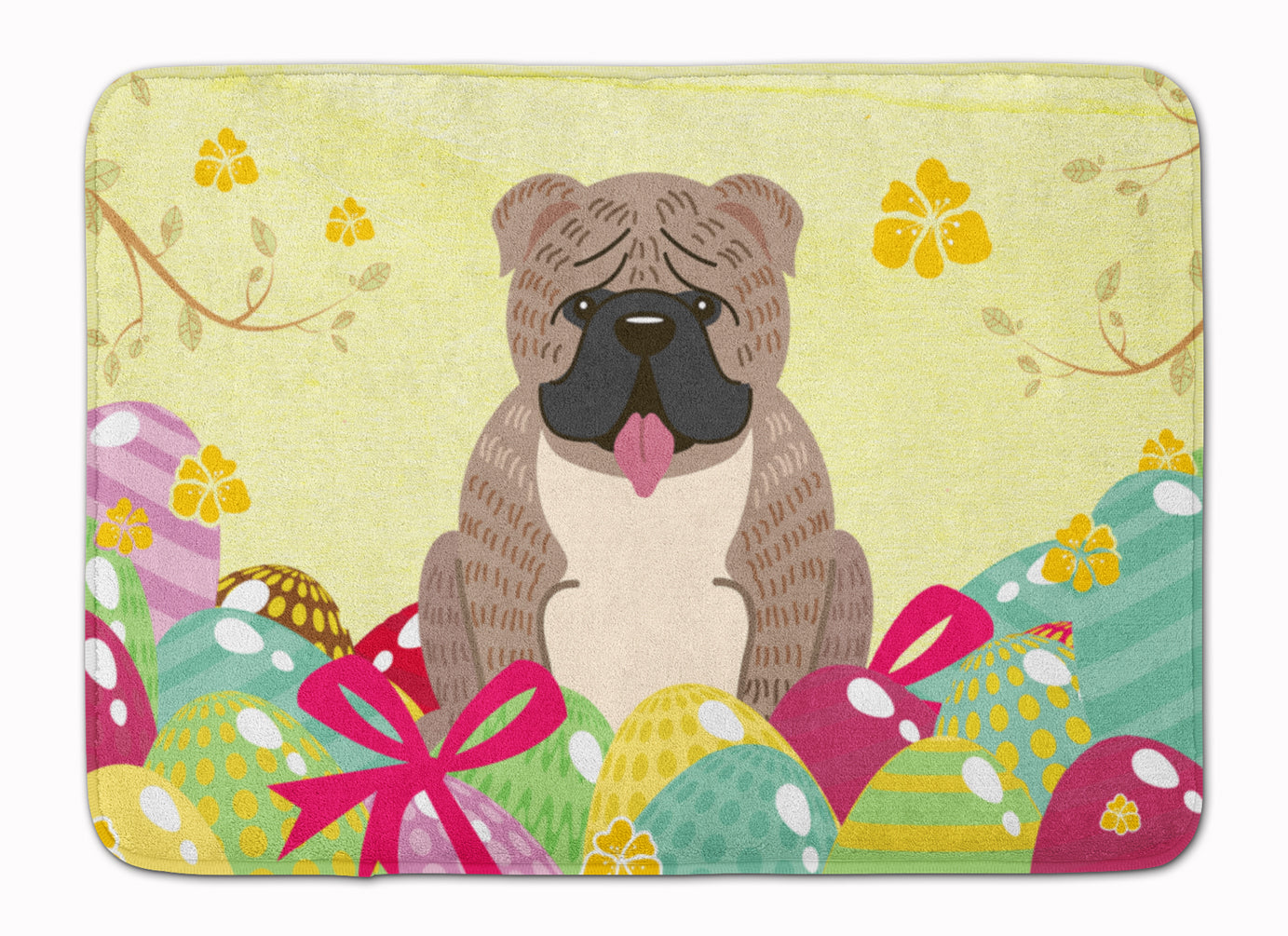 Easter Eggs English Bulldog Grey Brindle  Memory Foam Kitchen Mat Machine Washable Anti-Fatigue Cushion Comfort Bath or Kitchen Rug