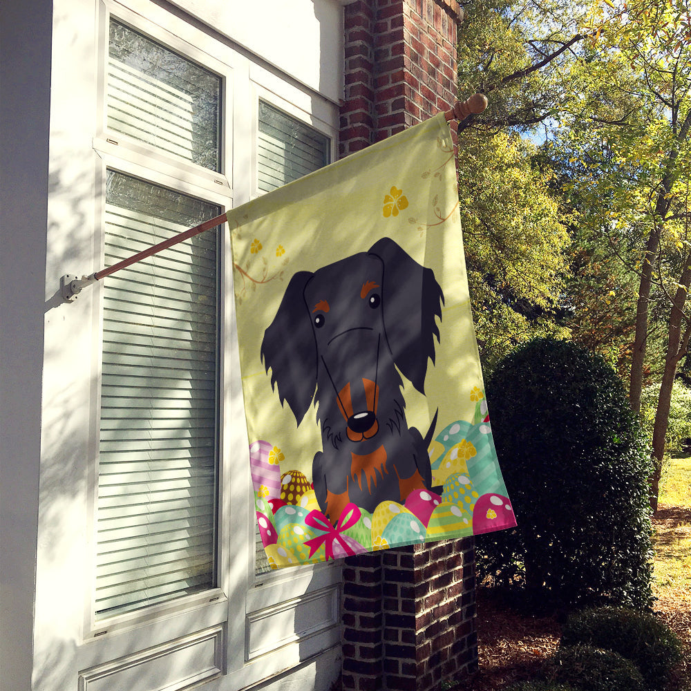Easter Eggs Wire Haired Dachshund Black Tan House Flag 28x40 Porch Sleeve Pole Decorative Outside Yard Banner Artwork Wall Hanging, Polyester