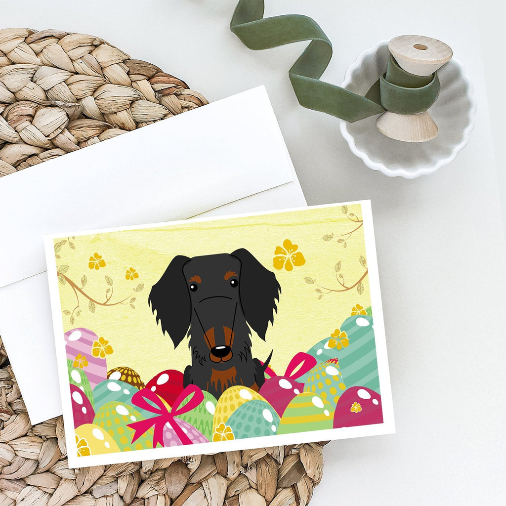Easter Eggs Wire Haired Dachshund Black Tan Greeting Cards Pack of 8 Blank Cards with Envelopes Whimsical A7 Size 5x7