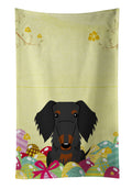Easter Eggs Wire Haired Dachshund Black Tan Kitchen Towel Velour Plush Front and Cotton Loop Back Machine Washable