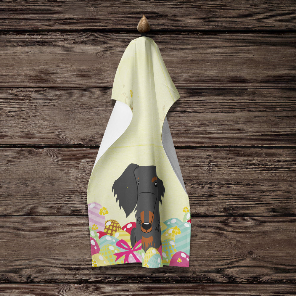 Easter Eggs Wire Haired Dachshund Black Tan Kitchen Towel Velour Plush Front and Cotton Loop Back Machine Washable