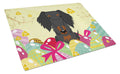 Easter Eggs Wire Haired Dachshund Black Tan Cutting Board Tempered Glass Kitchen Cutting Surface, Heat Resistant Chopping, Non-Slip Feet, Food Prep & Serving