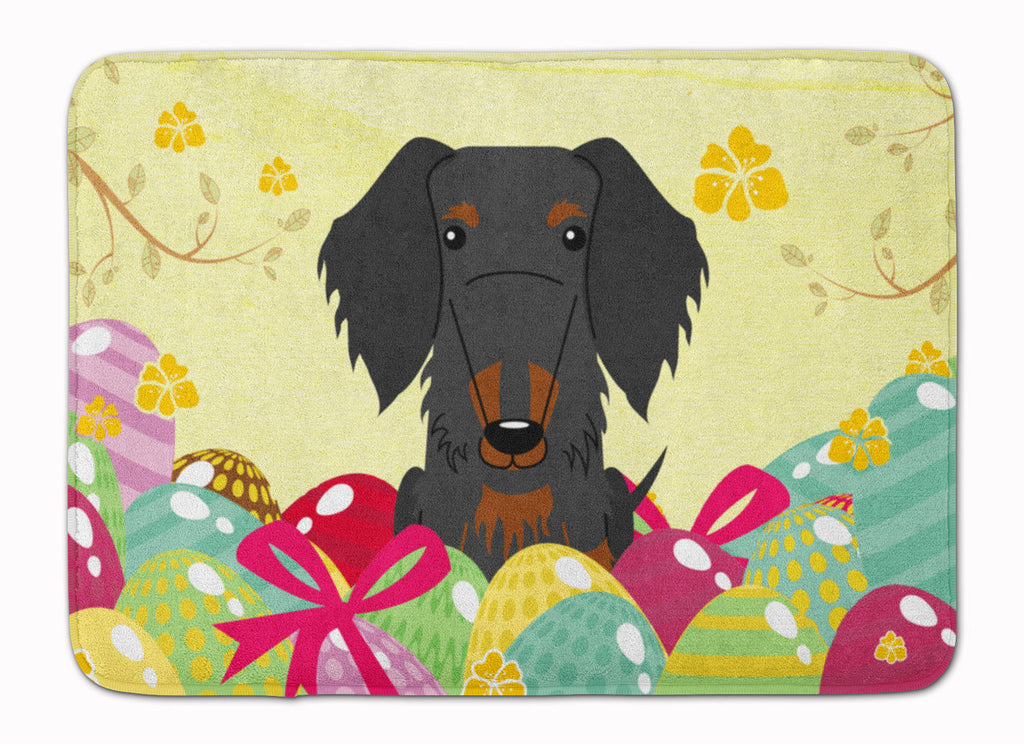 Easter Eggs Wire Haired Dachshund Black Tan Memory Foam Kitchen Mat Machine Washable Anti-Fatigue Cushion Comfort Bath or Kitchen Rug