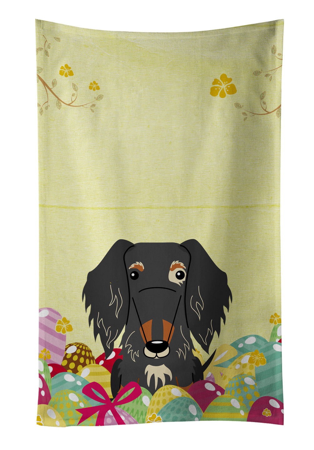 Easter Eggs Wire Haired Dachshund Dapple Kitchen Towel Velour Plush Front and Cotton Loop Back Machine Washable