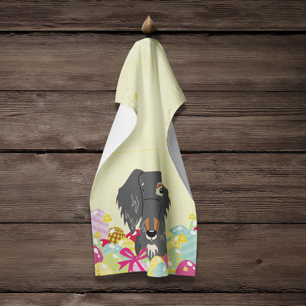 Easter Eggs Wire Haired Dachshund Dapple Kitchen Towel Velour Plush Front and Cotton Loop Back Machine Washable