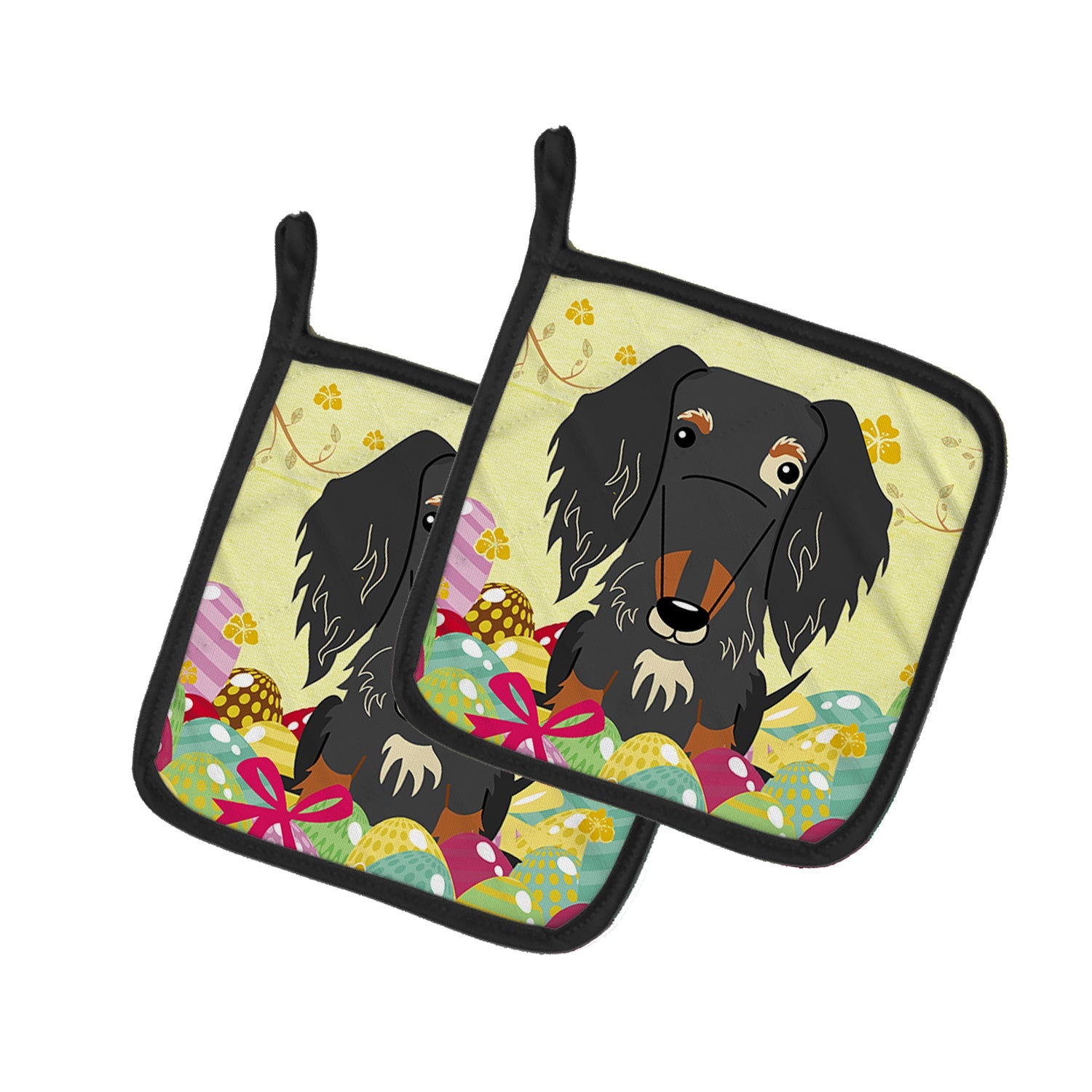 Easter Eggs Wire Haired Dachshund Dapple Pot Holder Set of 2 Heat Resistant Quilted Hot Pads 7.5 x 7.5 Inch, Insulated Kitchen Trivets for Cooking & Baking