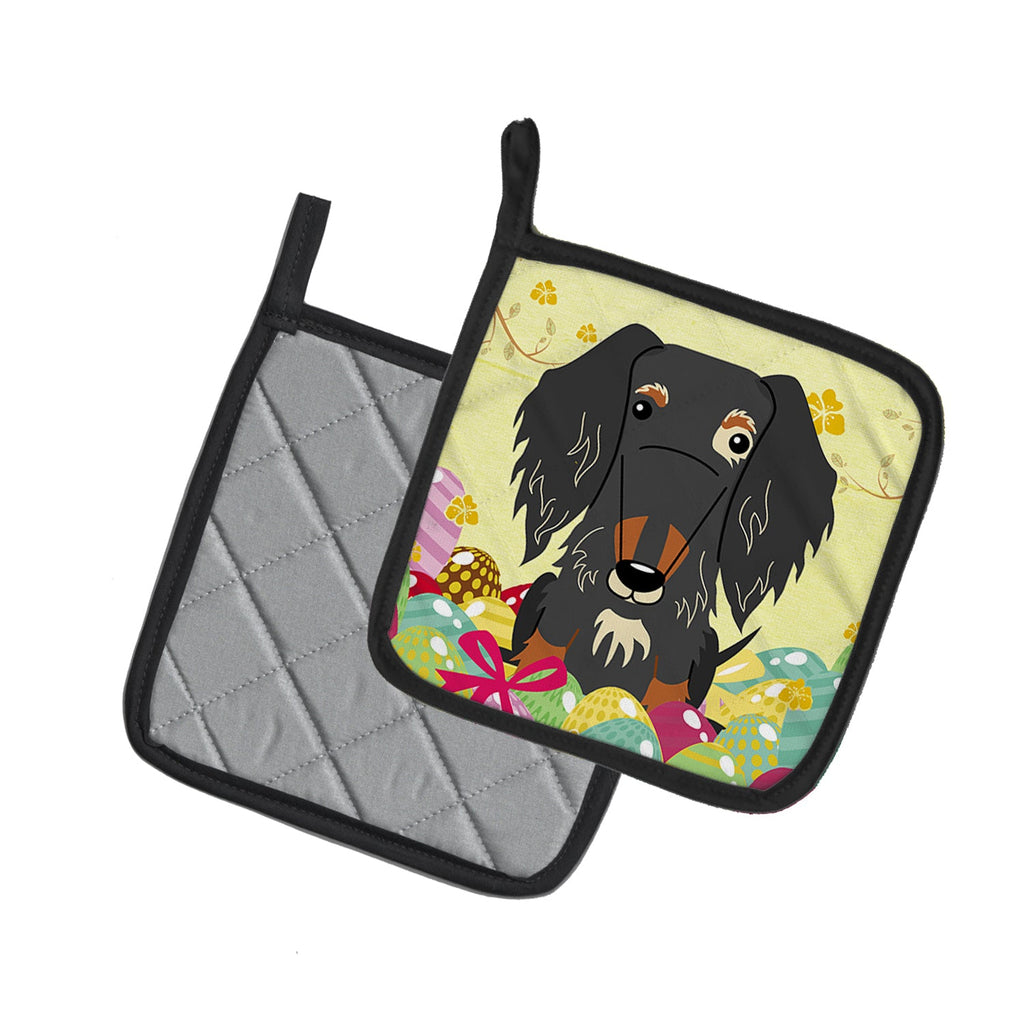 Easter Eggs Wire Haired Dachshund Dapple Pot Holder Set of 2 Heat Resistant Quilted Hot Pads 7.5 x 7.5 Inch, Insulated Kitchen Trivets for Cooking & Baking