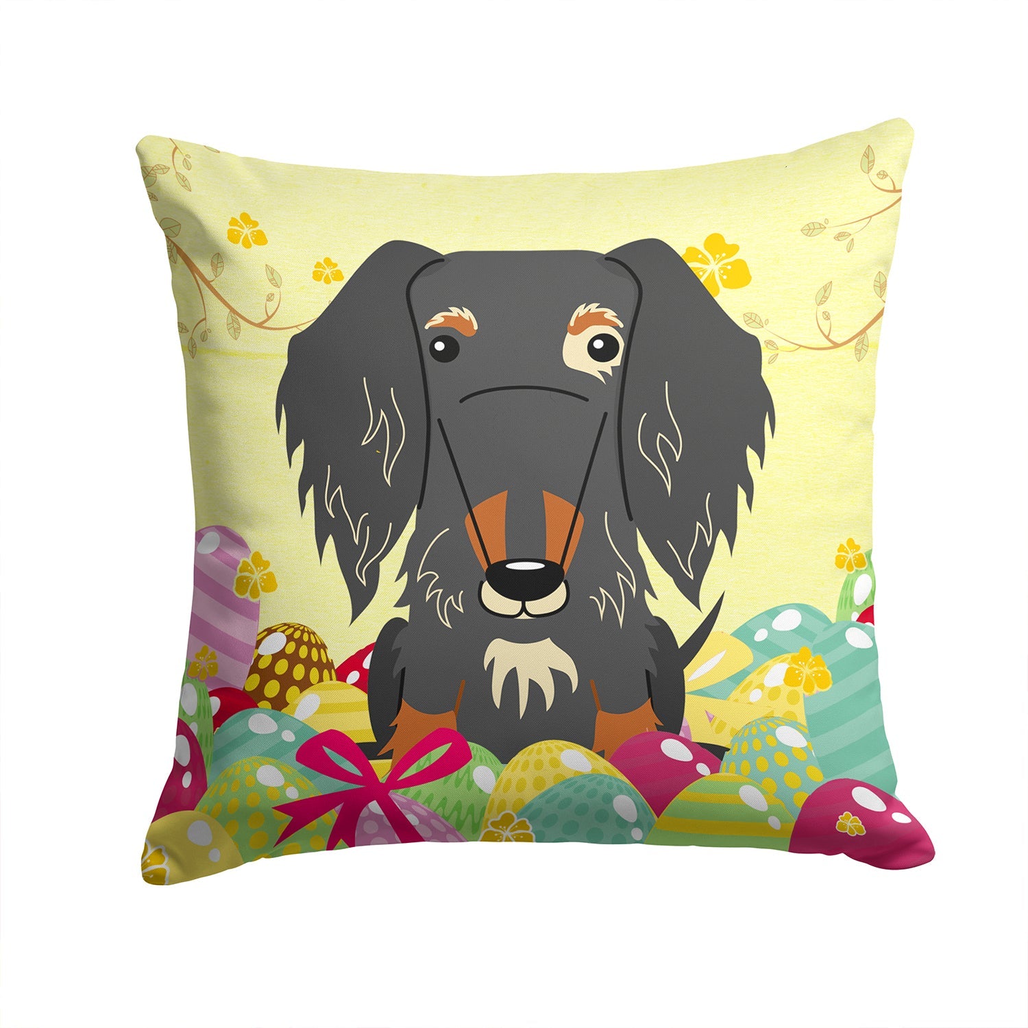 Easter Eggs Wire Haired Dachshund Dapple Decorative Throw Pillow 14x14 Indoor Outdoor Accent Cushion, Fabric Cover with Insert for Sofa, Bed, Porch & Living Room
