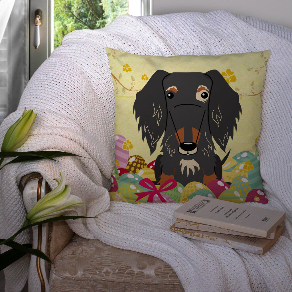 Easter Eggs Wire Haired Dachshund Dapple Decorative Throw Pillow 14x14 Indoor Outdoor Accent Cushion, Fabric Cover with Insert for Sofa, Bed, Porch & Living Room