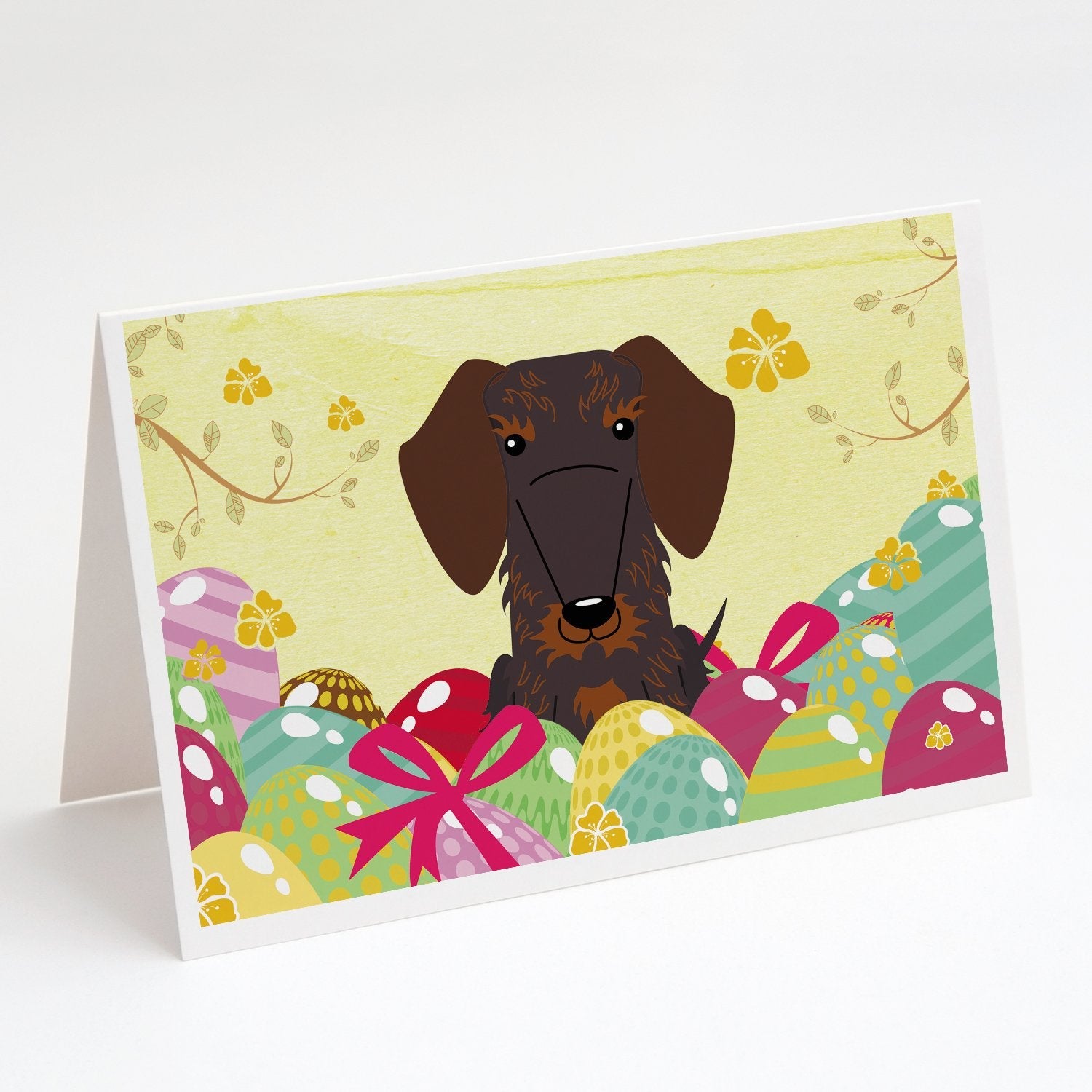 Easter Eggs Wire Haired Dachshund Chocolate Greeting Cards Pack of 8 Blank Cards with Envelopes Whimsical A7 Size 5x7