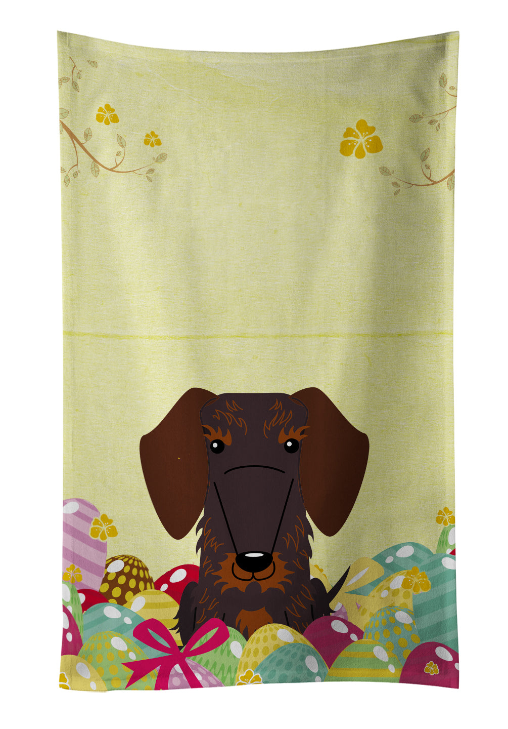 Easter Eggs Wire Haired Dachshund Chocolate Kitchen Towel Velour Plush Front and Cotton Loop Back Machine Washable