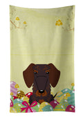 Easter Eggs Wire Haired Dachshund Chocolate Kitchen Towel Velour Plush Front and Cotton Loop Back Machine Washable