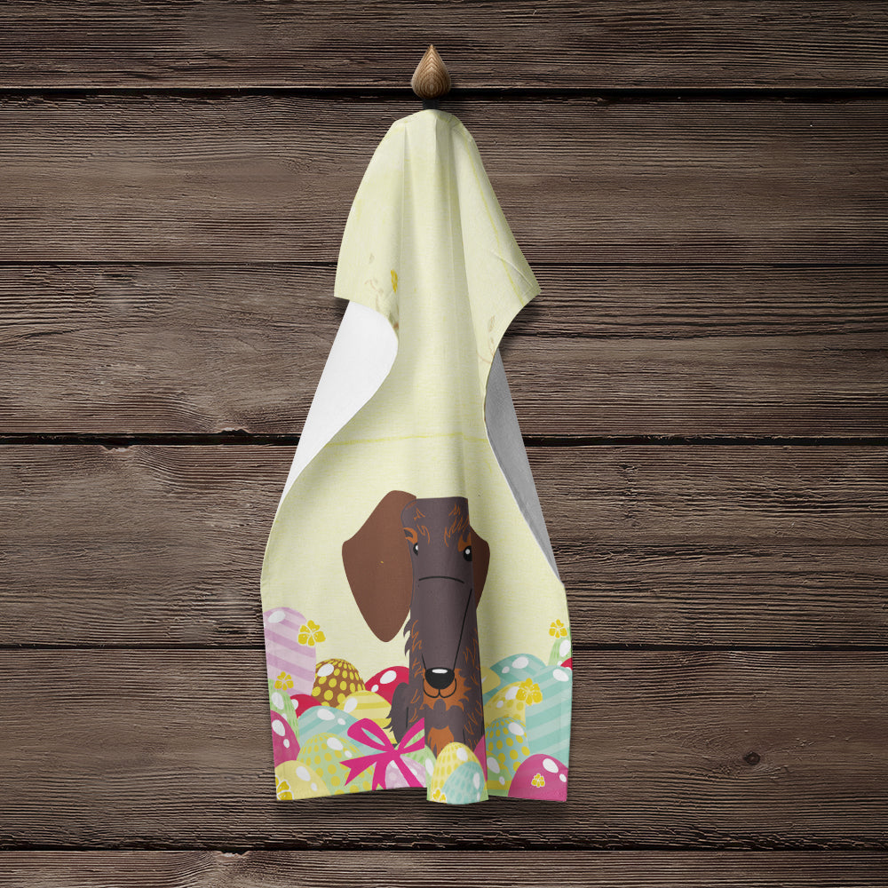 Easter Eggs Wire Haired Dachshund Chocolate Kitchen Towel Velour Plush Front and Cotton Loop Back Machine Washable