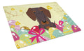 Easter Eggs Wire Haired Dachshund Chocolate Cutting Board Tempered Glass Kitchen Cutting Surface, Heat Resistant Chopping, Non-Slip Feet, Food Prep & Serving