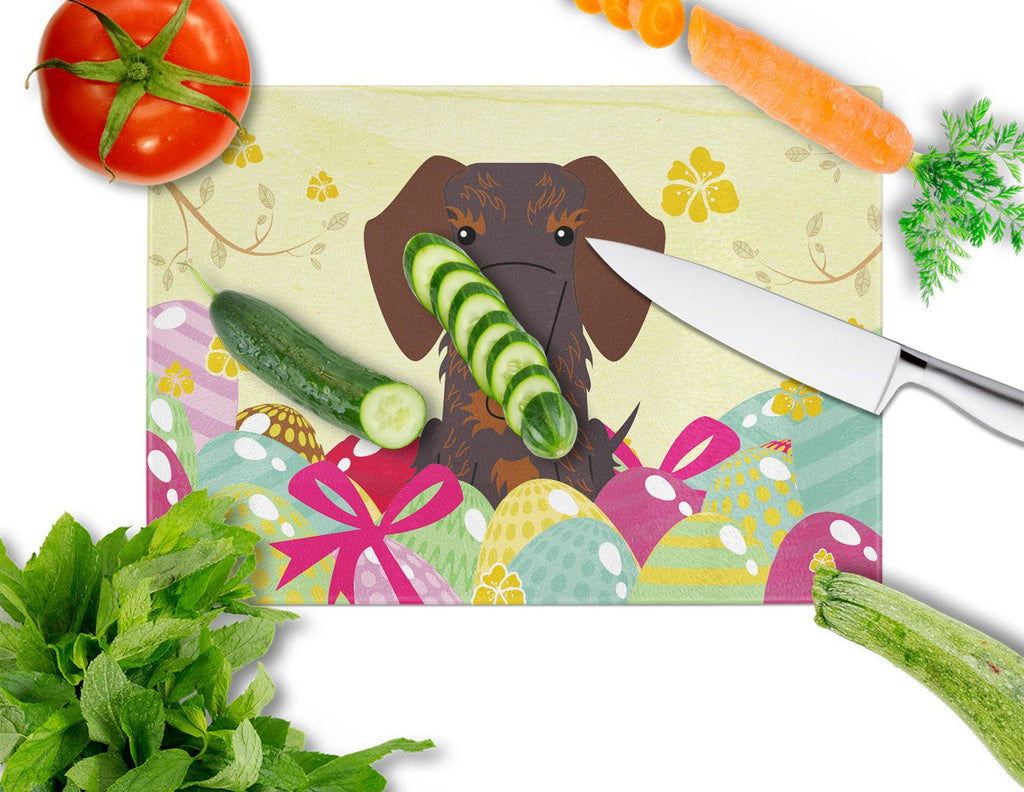 Easter Eggs Wire Haired Dachshund Chocolate Cutting Board Tempered Glass Kitchen Cutting Surface, Heat Resistant Chopping, Non-Slip Feet, Food Prep & Serving