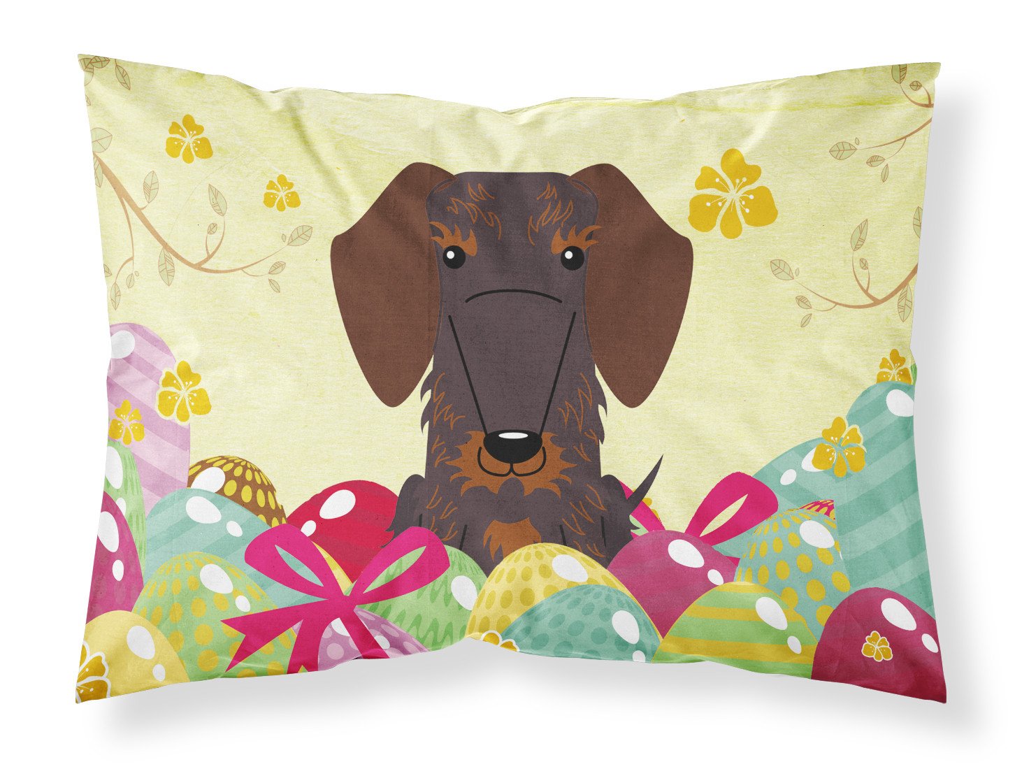 Easter Eggs Wire Haired Dachshund Chocolate Standard Pillowcase Lightweight Super Soft Easy Care Decorative Artwork Pillowcase, Standard