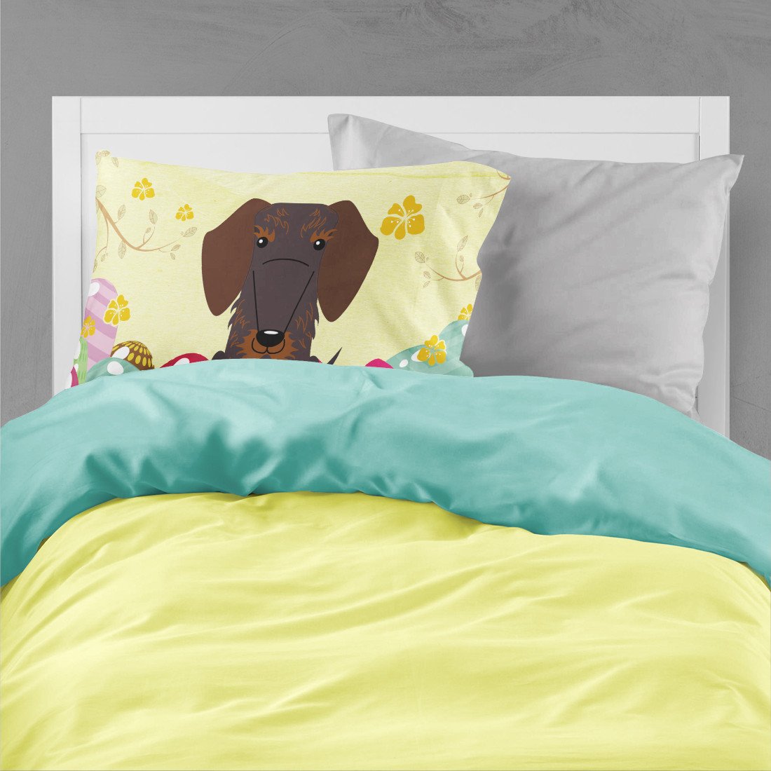 Easter Eggs Wire Haired Dachshund Chocolate Standard Pillowcase Lightweight Super Soft Easy Care Decorative Artwork Pillowcase, Standard