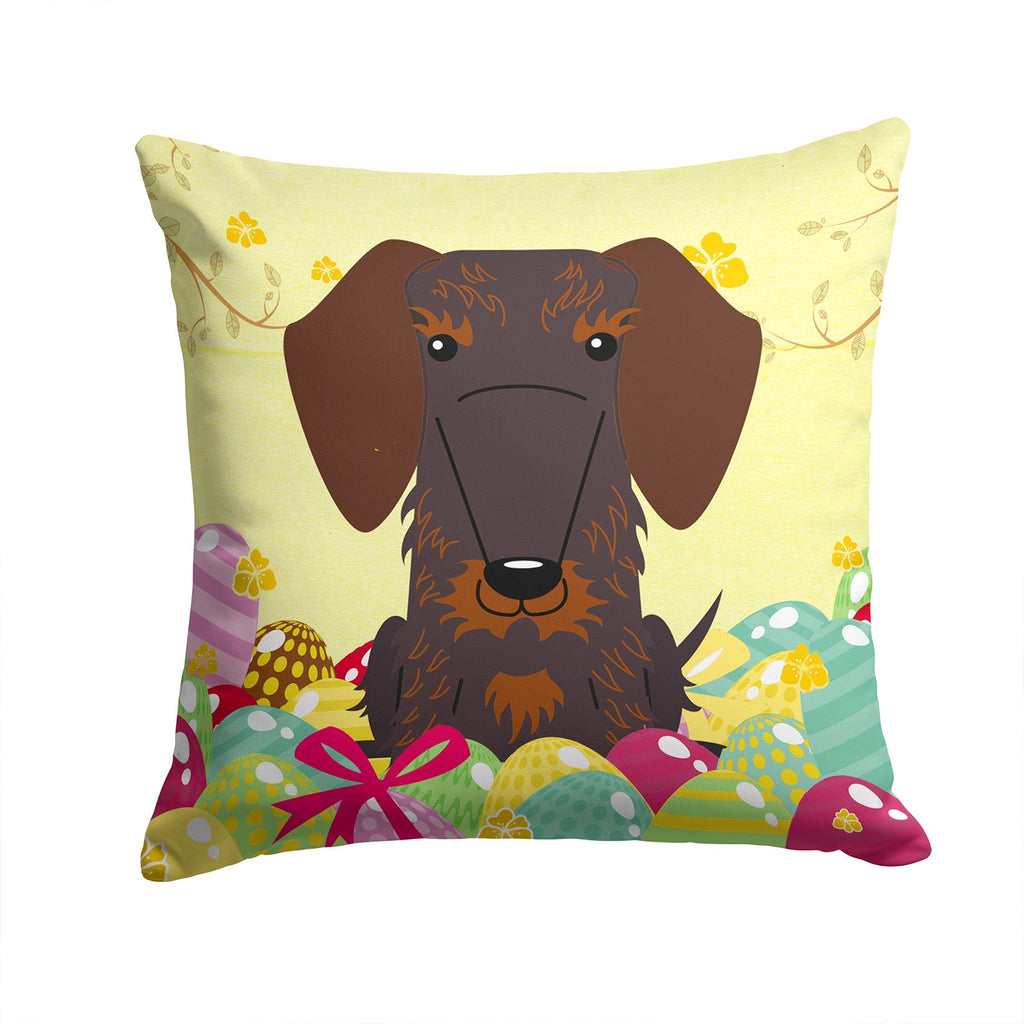 Easter Eggs Wire Haired Dachshund Chocolate Decorative Throw Pillow 14x14 Indoor Outdoor Accent Cushion, Fabric Cover with Insert for Sofa, Bed, Porch & Living Room