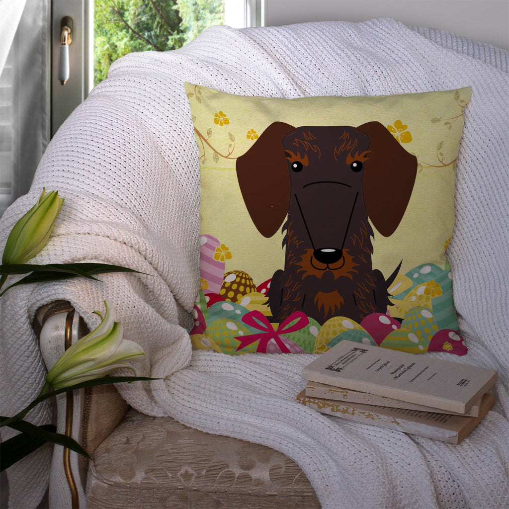 Easter Eggs Wire Haired Dachshund Chocolate Decorative Throw Pillow 14x14 Indoor Outdoor Accent Cushion, Fabric Cover with Insert for Sofa, Bed, Porch & Living Room