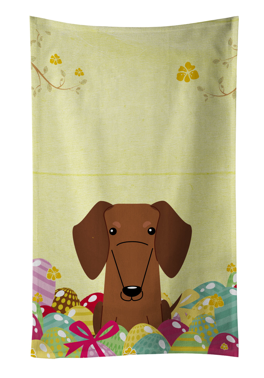 Easter Eggs Dachshund Red Brown Kitchen Towel Velour Plush Front and Cotton Loop Back Machine Washable