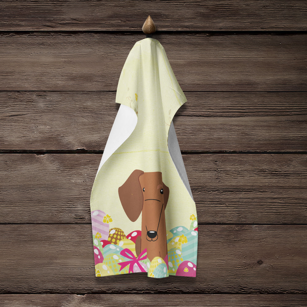 Easter Eggs Dachshund Red Brown Kitchen Towel Velour Plush Front and Cotton Loop Back Machine Washable