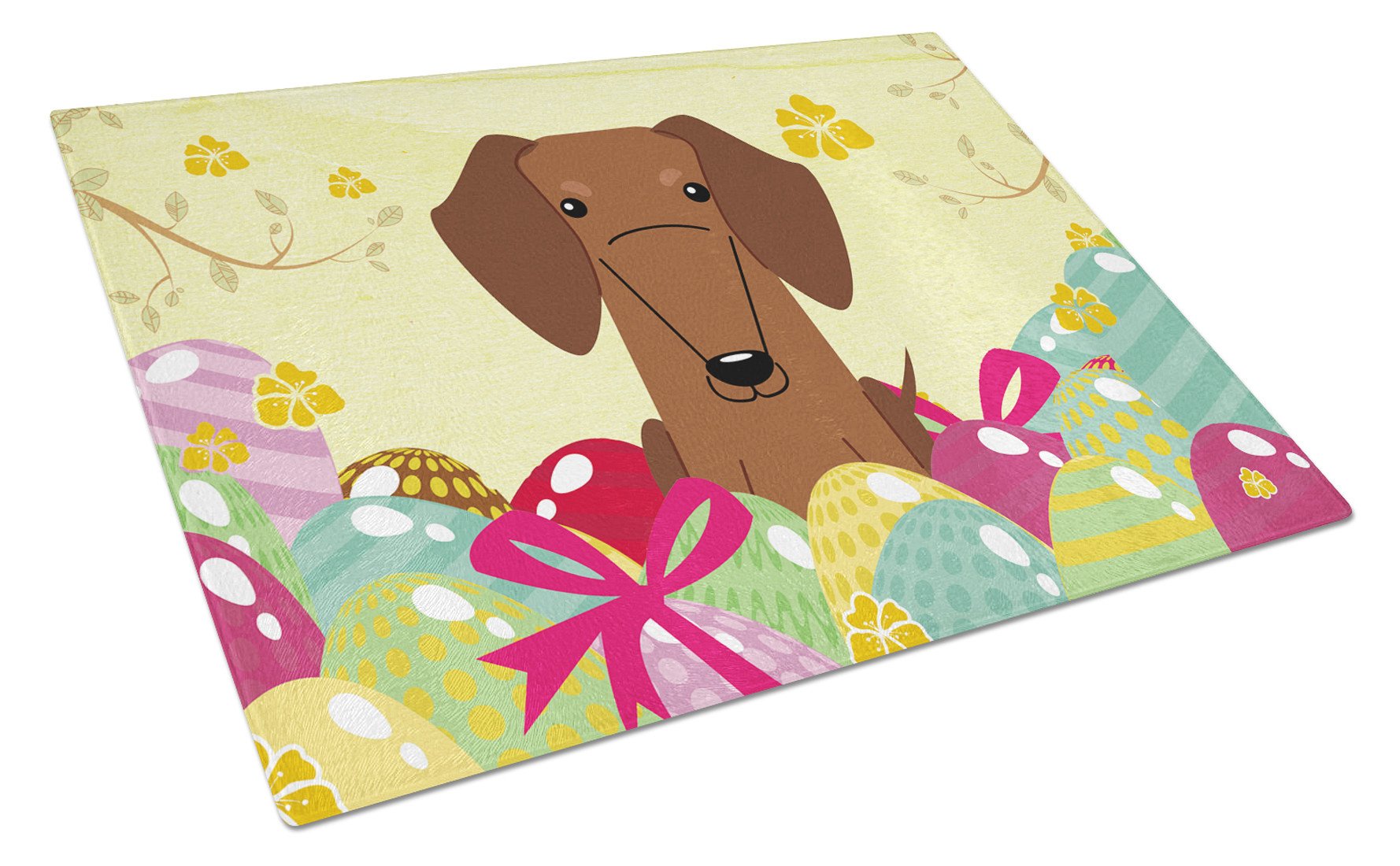 Easter Eggs Dachshund Red Brown Cutting Board Tempered Glass Kitchen Cutting Surface, Heat Resistant Chopping, Non-Slip Feet, Food Prep & Serving