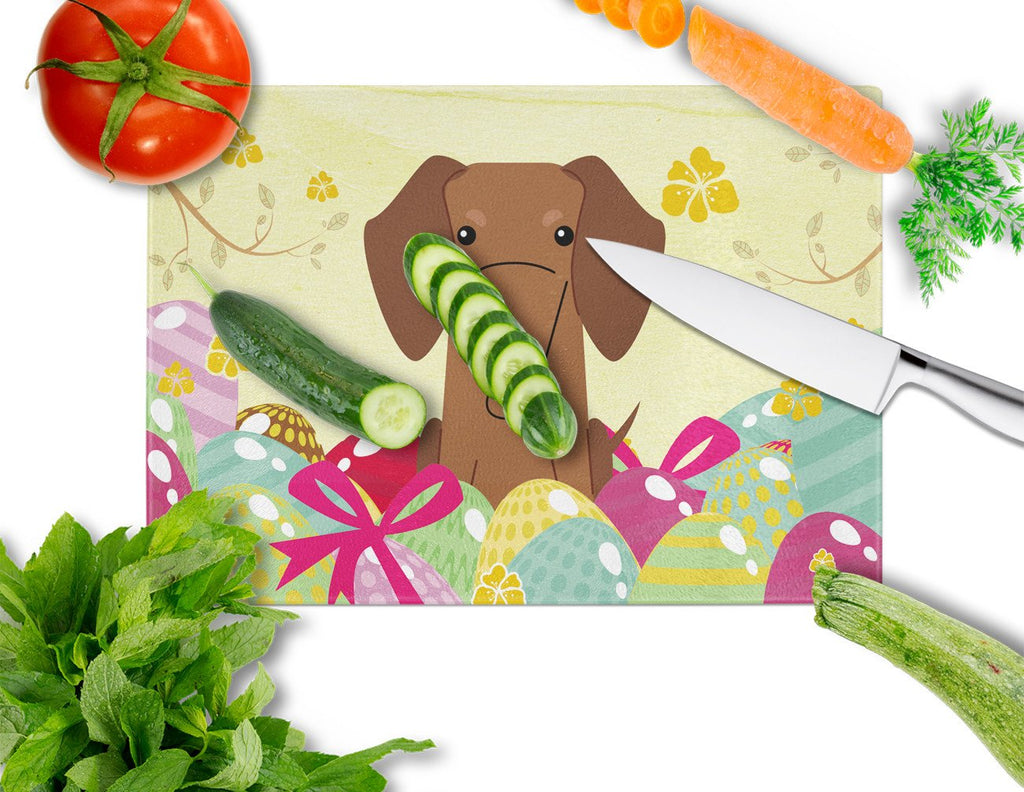 Easter Eggs Dachshund Red Brown Cutting Board Tempered Glass Kitchen Cutting Surface, Heat Resistant Chopping, Non-Slip Feet, Food Prep & Serving
