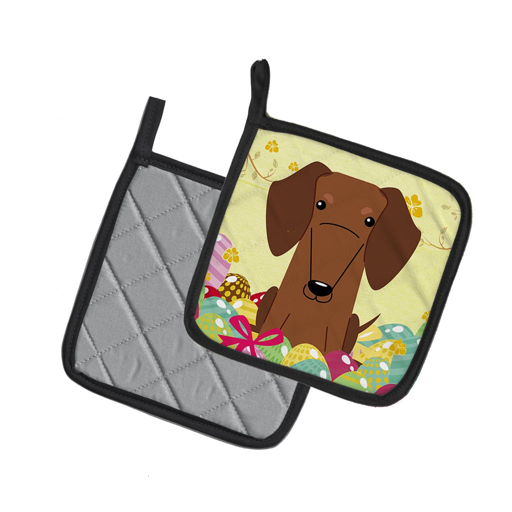Easter Eggs Dachshund Red Brown Pot Holder Set of 2 Heat Resistant Quilted Hot Pads 7.5 x 7.5 Inch, Insulated Kitchen Trivets for Cooking & Baking