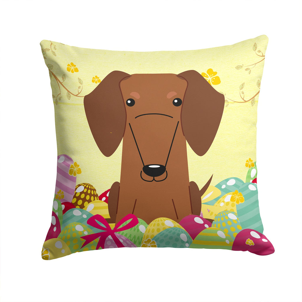 Easter Eggs Dachshund Red Brown Decorative Throw Pillow 14x14 Indoor Outdoor Accent Cushion, Fabric Cover with Insert for Sofa, Bed, Porch & Living Room