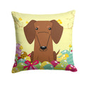 Easter Eggs Dachshund Red Brown Decorative Throw Pillow 14x14 Indoor Outdoor Accent Cushion, Fabric Cover with Insert for Sofa, Bed, Porch & Living Room