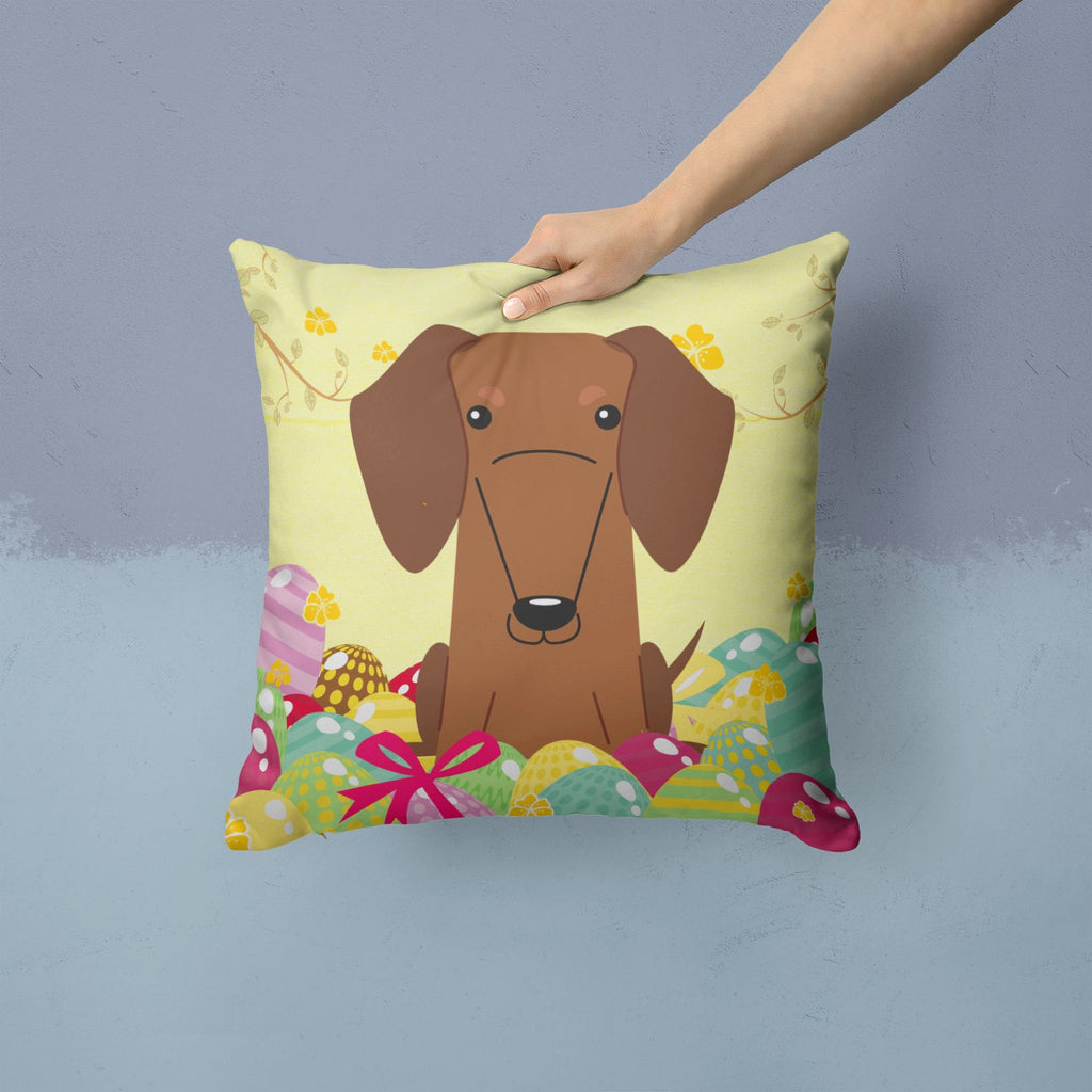 Easter Eggs Dachshund Red Brown Decorative Throw Pillow 14x14 Indoor Outdoor Accent Cushion, Fabric Cover with Insert for Sofa, Bed, Porch & Living Room