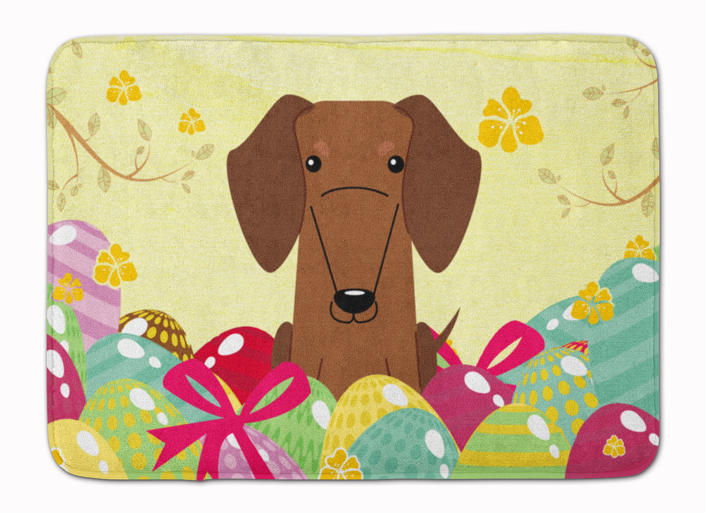 Easter Eggs Dachshund Red Brown Memory Foam Kitchen Mat Machine Washable Anti-Fatigue Cushion Comfort Bath or Kitchen Rug