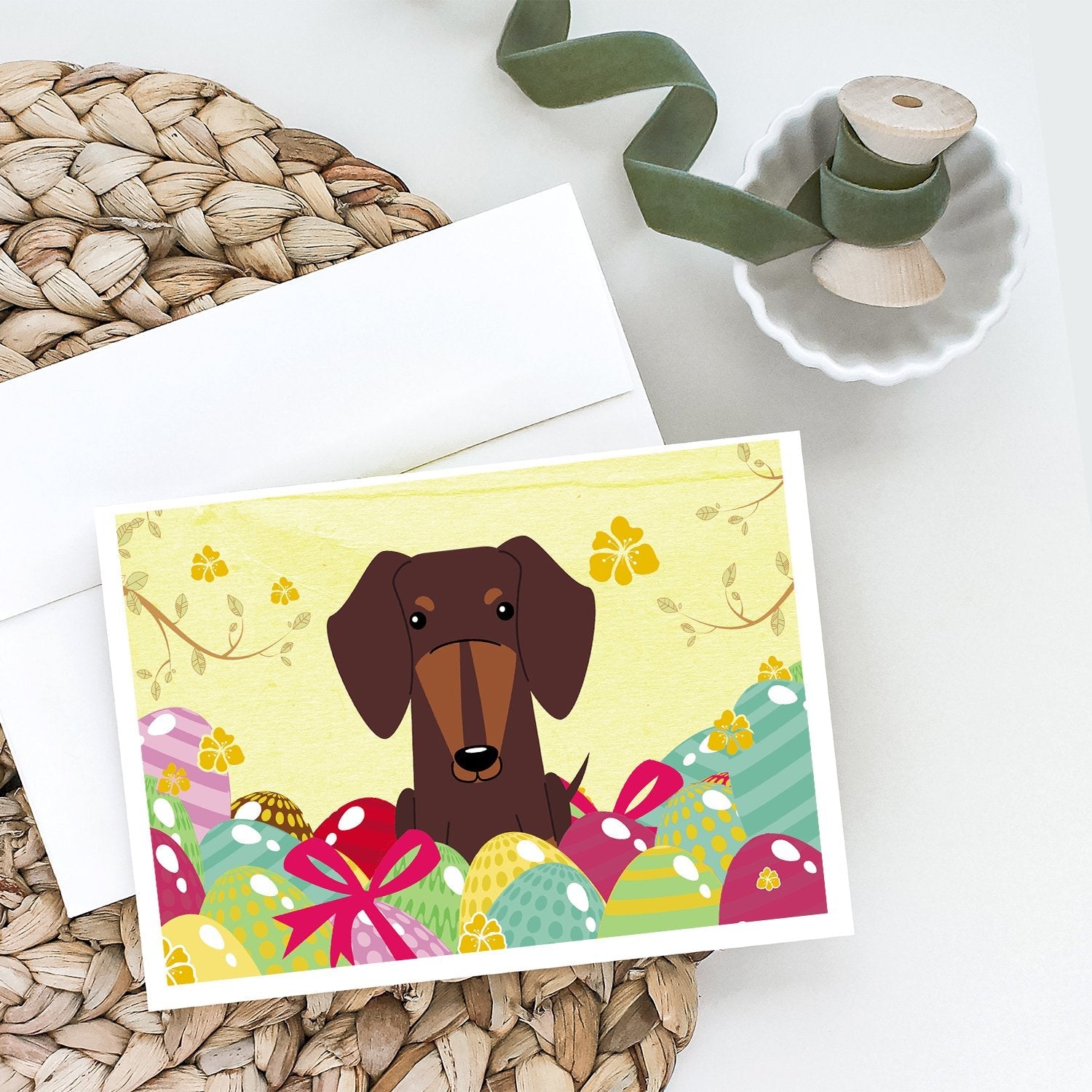 Easter Eggs Dachshund Chocolate Greeting Cards Pack of 8 Blank Cards with Envelopes Whimsical A7 Size 5x7