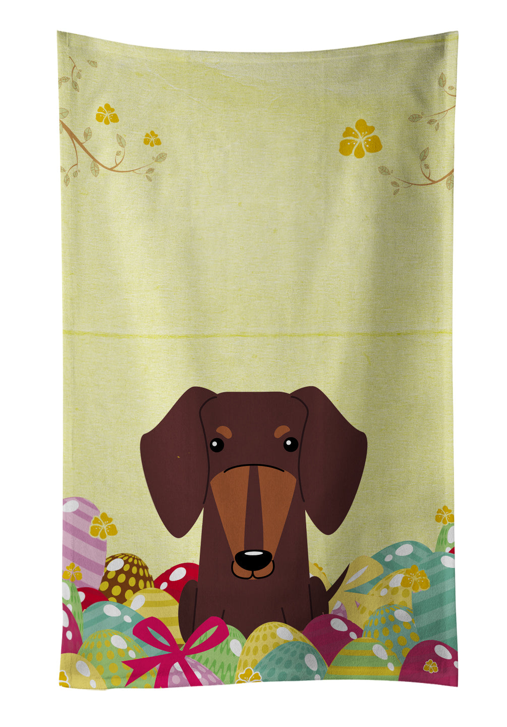 Easter Eggs Dachshund Chocolate Kitchen Towel Velour Plush Front and Cotton Loop Back Machine Washable