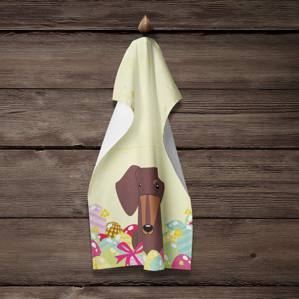 Easter Eggs Dachshund Chocolate Kitchen Towel Velour Plush Front and Cotton Loop Back Machine Washable