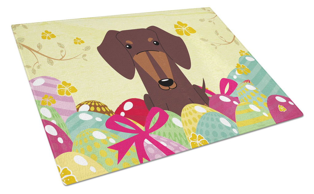 Easter Eggs Dachshund Chocolate Cutting Board Tempered Glass Kitchen Cutting Surface, Heat Resistant Chopping, Non-Slip Feet, Food Prep & Serving