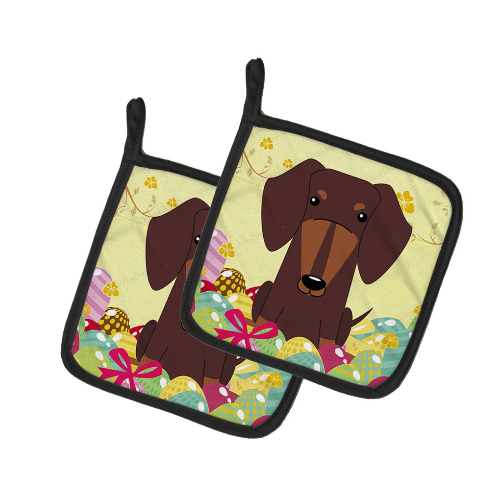 Easter Eggs Dachshund Chocolate Pot Holder Set of 2 Heat Resistant Quilted Hot Pads 7.5 x 7.5 Inch, Insulated Kitchen Trivets for Cooking & Baking