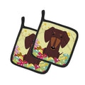 Easter Eggs Dachshund Chocolate Pot Holder Set of 2 Heat Resistant Quilted Hot Pads 7.5 x 7.5 Inch, Insulated Kitchen Trivets for Cooking & Baking