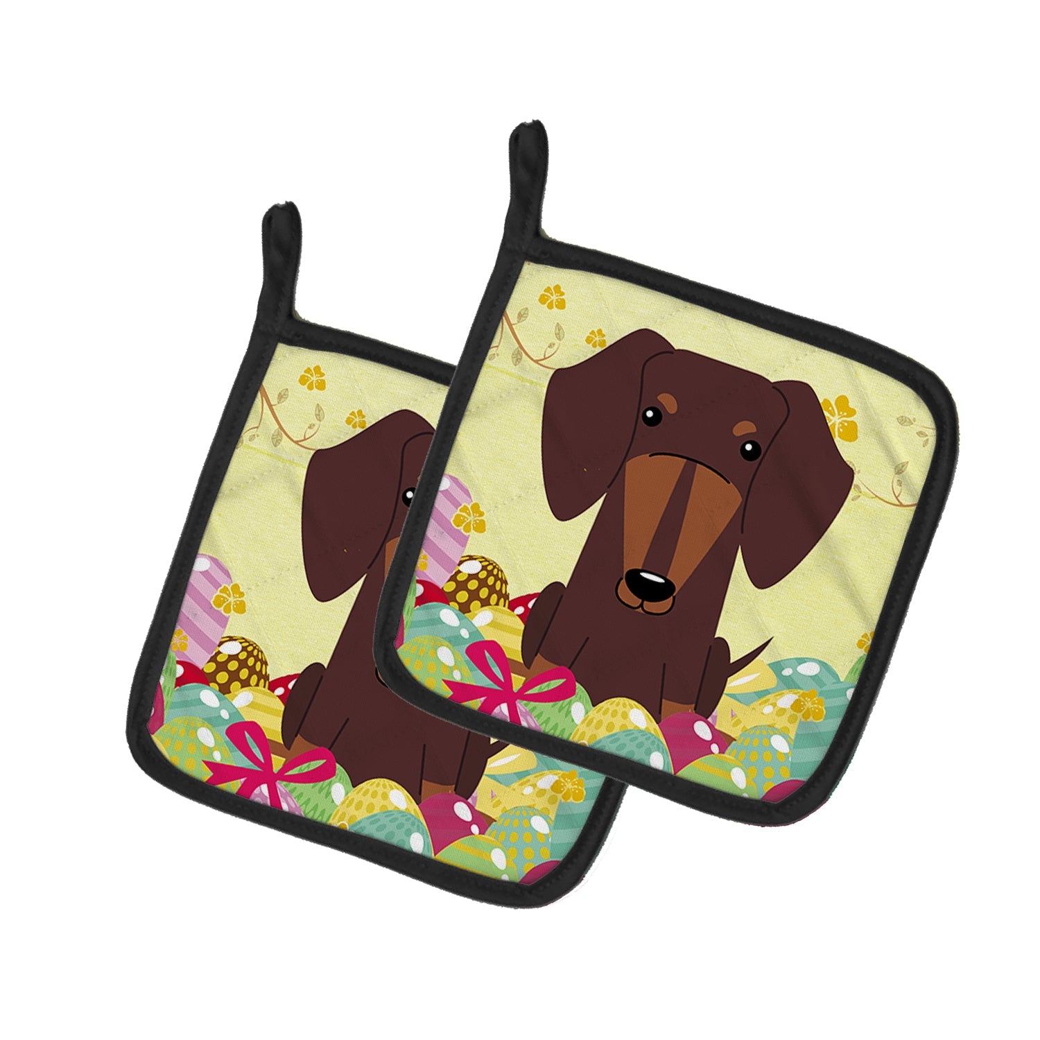 Easter Eggs Dachshund Chocolate Pot Holder Set of 2 Heat Resistant Quilted Hot Pads 7.5 x 7.5 Inch, Insulated Kitchen Trivets for Cooking & Baking