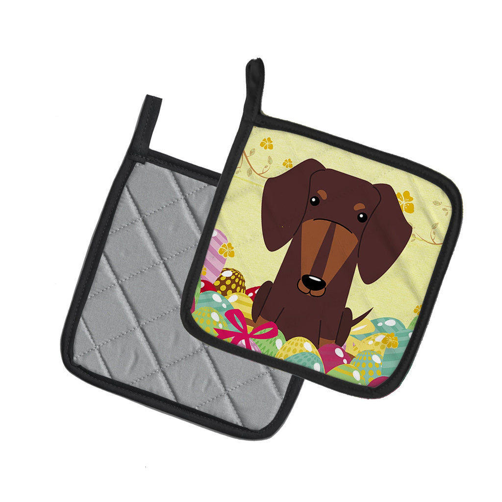Easter Eggs Dachshund Chocolate Pot Holder Set of 2 Heat Resistant Quilted Hot Pads 7.5 x 7.5 Inch, Insulated Kitchen Trivets for Cooking & Baking