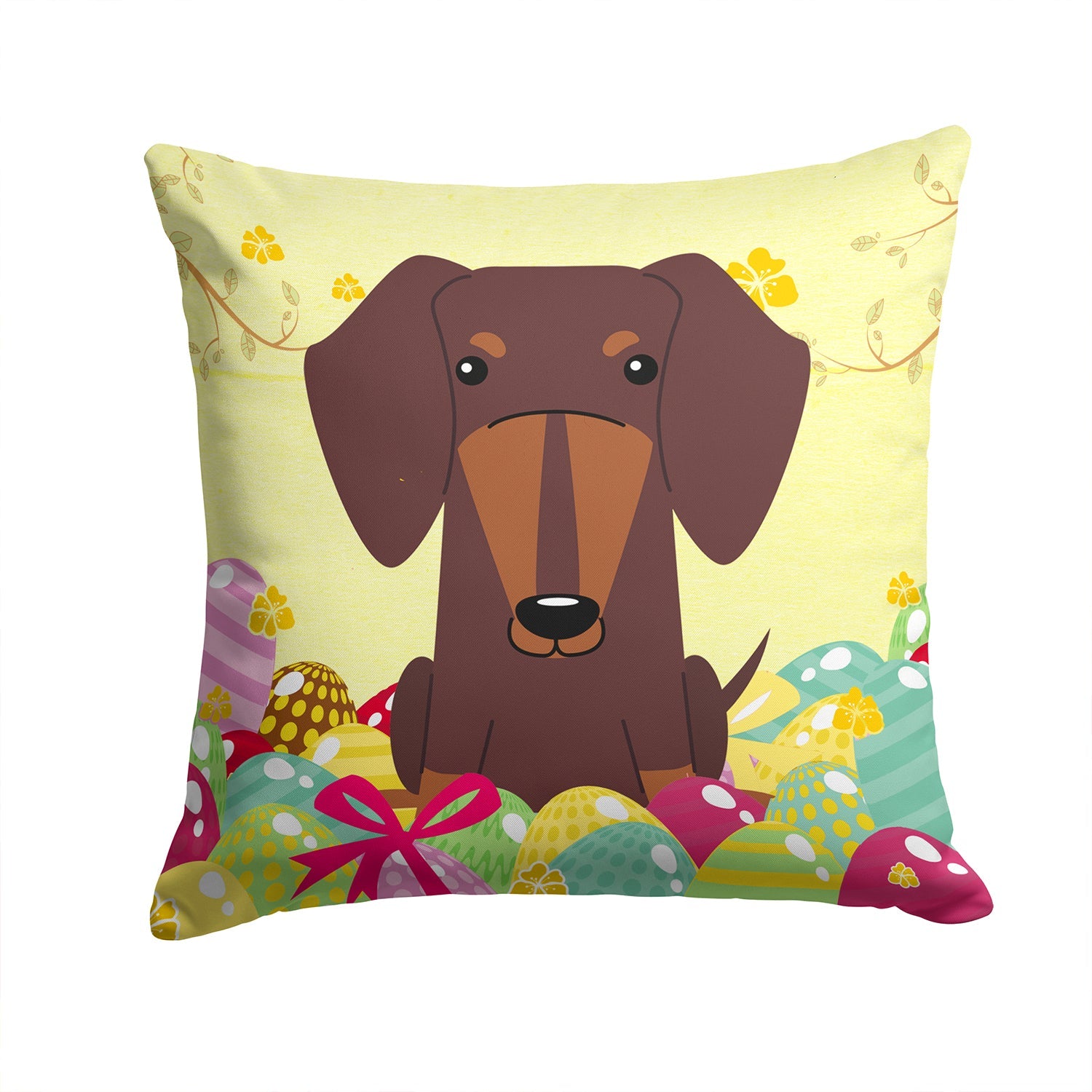 Easter Eggs Dachshund Chocolate Decorative Throw Pillow 14x14 Indoor Outdoor Accent Cushion, Fabric Cover with Insert for Sofa, Bed, Porch & Living Room