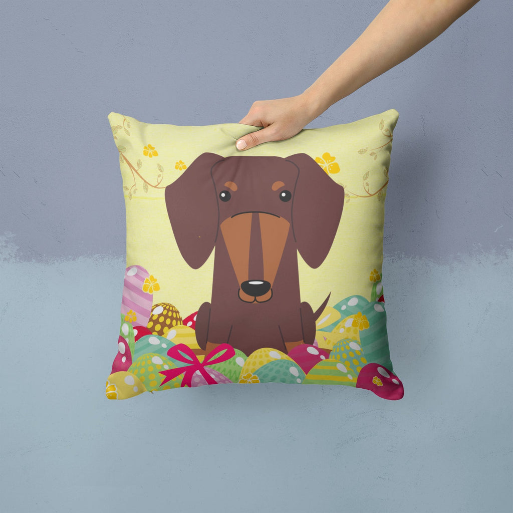 Easter Eggs Dachshund Chocolate Decorative Throw Pillow 14x14 Indoor Outdoor Accent Cushion, Fabric Cover with Insert for Sofa, Bed, Porch & Living Room