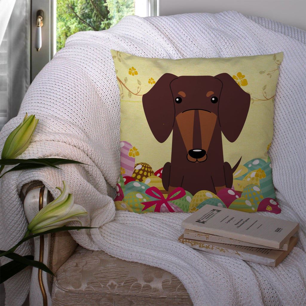 Easter Eggs Dachshund Chocolate Decorative Throw Pillow 14x14 Indoor Outdoor Accent Cushion, Fabric Cover with Insert for Sofa, Bed, Porch & Living Room