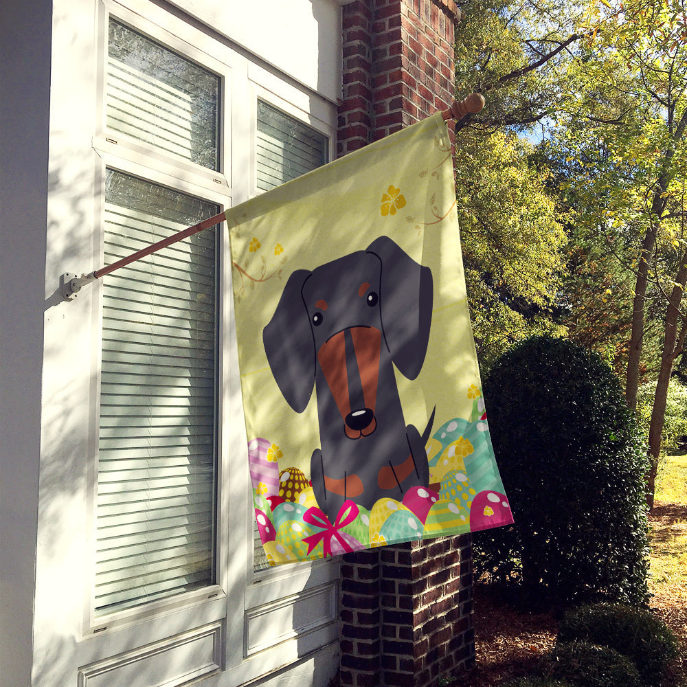 Easter Eggs Dachshund Black Tan House Flag 28x40 Porch Sleeve Pole Decorative Outside Yard Banner Artwork Wall Hanging, Polyester