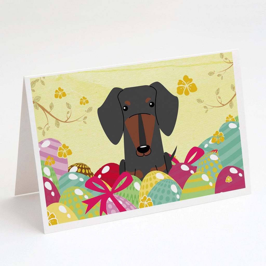 Easter Eggs Dachshund Black Tan Greeting Cards Pack of 8 Blank Cards with Envelopes Whimsical A7 Size 5x7