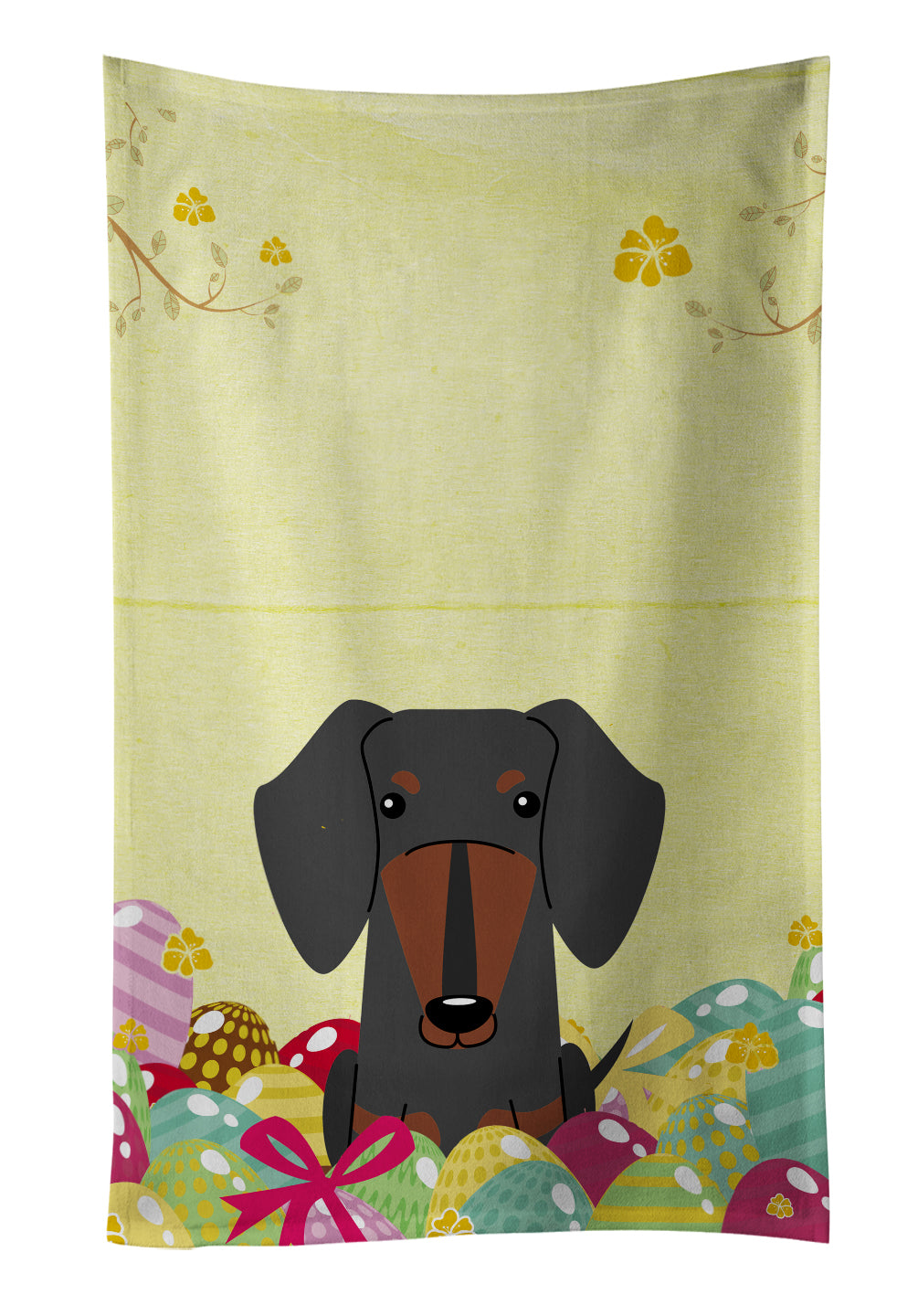 Easter Eggs Dachshund Black Tan Kitchen Towel Velour Plush Front and Cotton Loop Back Machine Washable