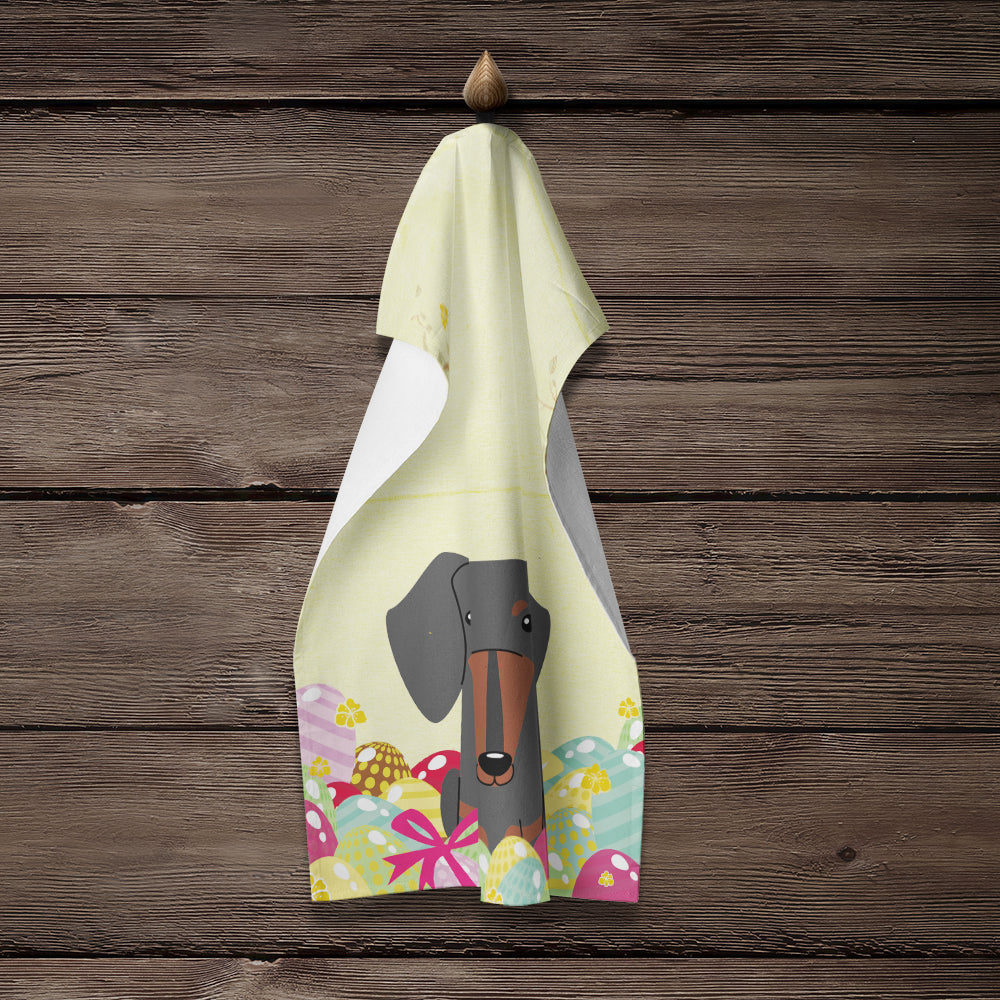 Easter Eggs Dachshund Black Tan Kitchen Towel Velour Plush Front and Cotton Loop Back Machine Washable