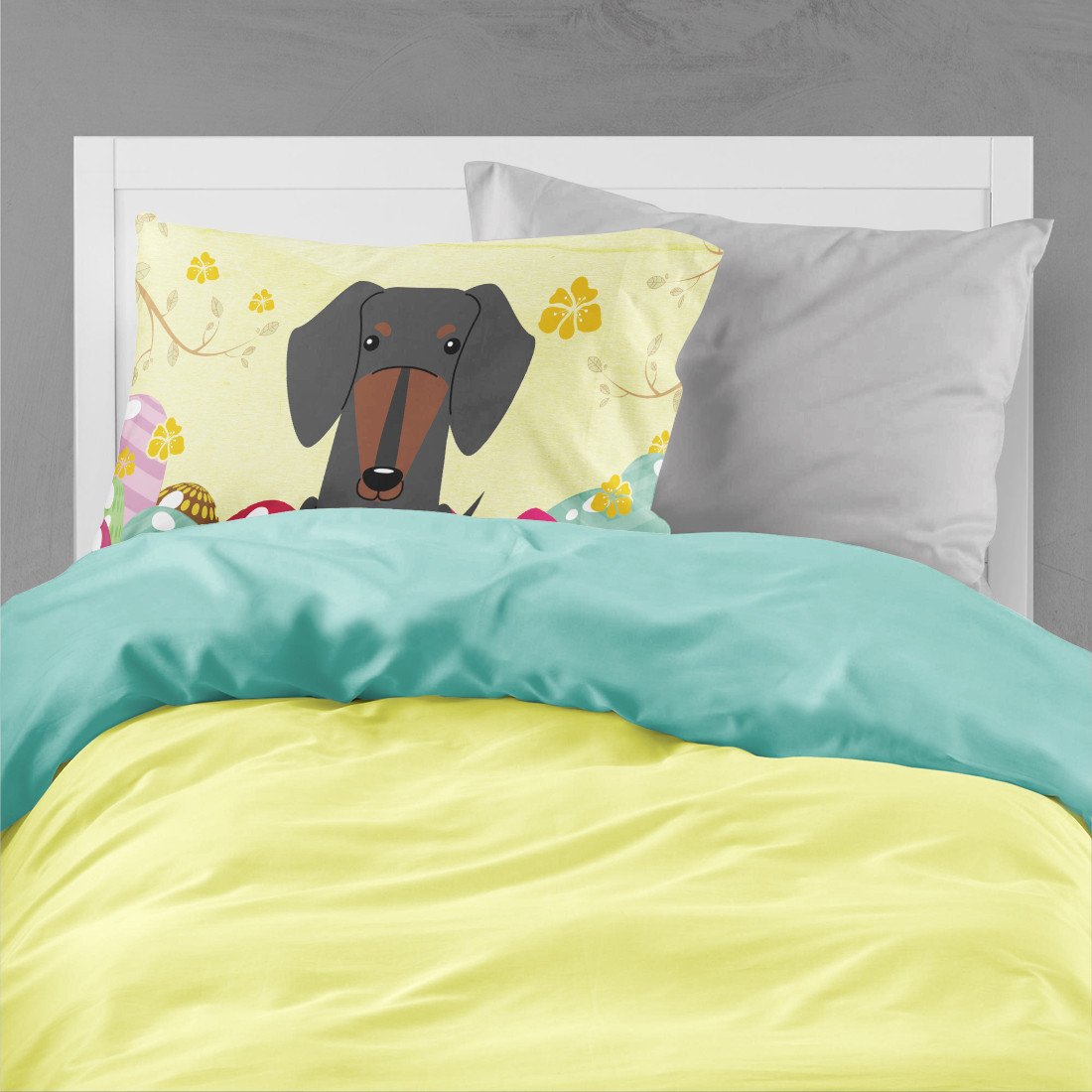 Easter Eggs Dachshund Black Tan Standard Pillowcase Lightweight Super Soft Easy Care Decorative Artwork Pillowcase, Standard