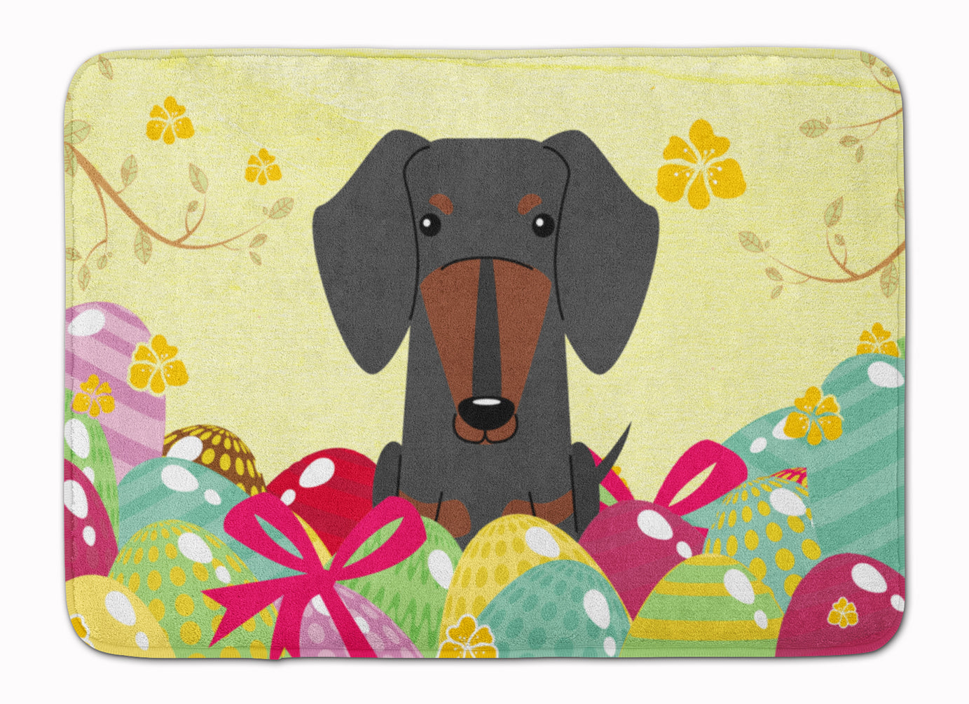 Easter Eggs Dachshund Black Tan Memory Foam Kitchen Mat Machine Washable Anti-Fatigue Cushion Comfort Bath or Kitchen Rug