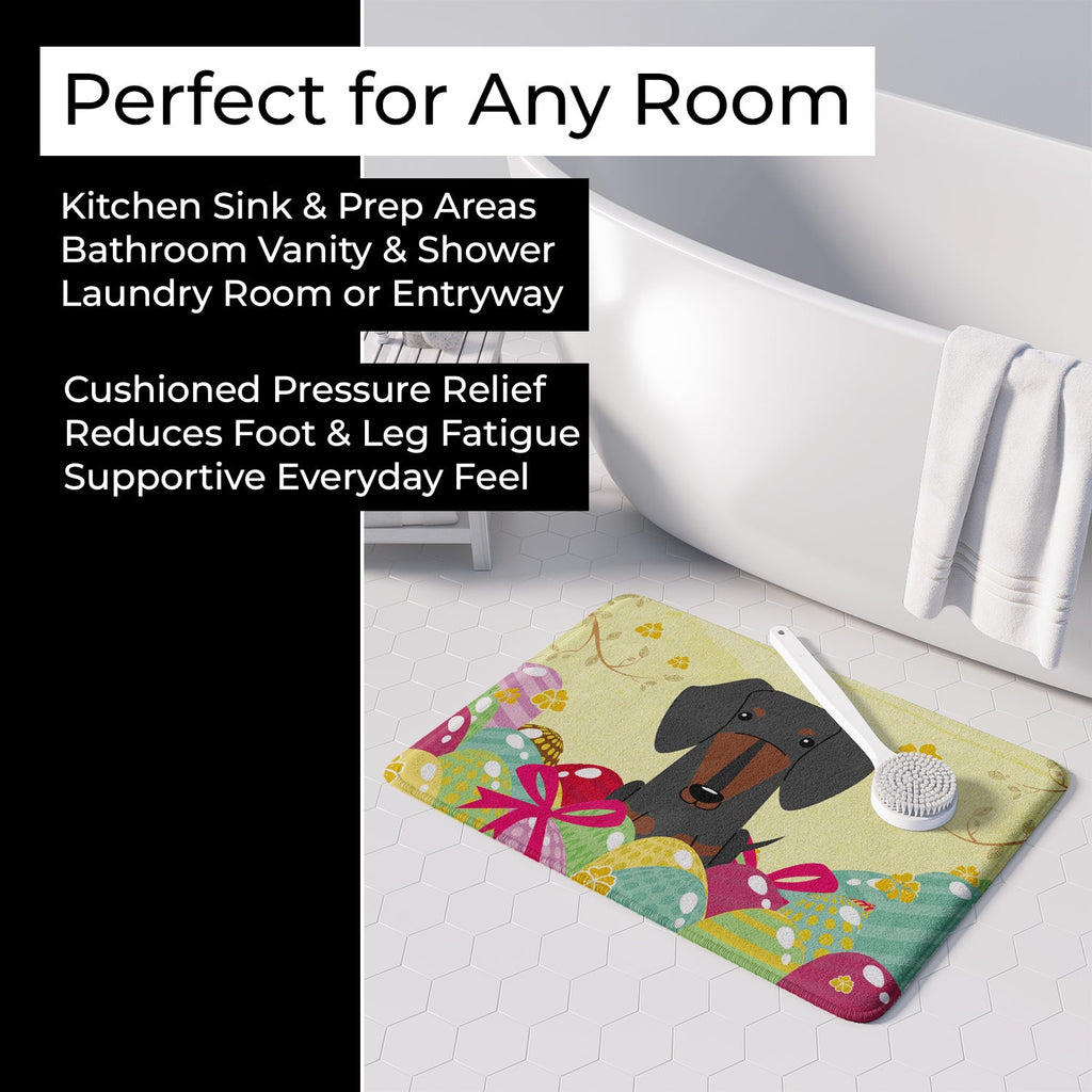 Easter Eggs Dachshund Black Tan Memory Foam Kitchen Mat Machine Washable Anti-Fatigue Cushion Comfort Bath or Kitchen Rug